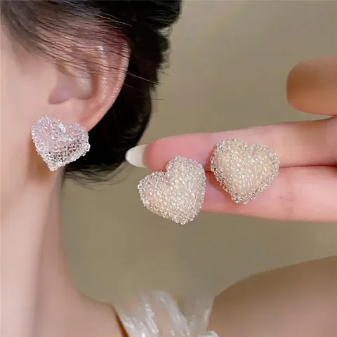 Süße Harz Herz Ohrstecker Für Damen Einfaches Frisches Design Silber Ohrringpfosten Nischen Schmuck Elegante Ohrringe