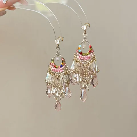 Palace Style Vintage Tassel Dangle Earrings For Women Alloy Rhinestone Artificial Pearl Glass Floral Drop Earrings Elegant Wedding Party Jewelry