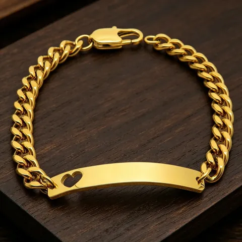 Titanium Steel Cuban Link Bracelet Heart Hollow Curved Plate Engravable ID Bracelet For Couples Unisex Minimalist Jewelry