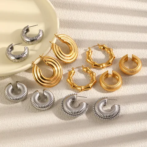 Exaggerated Stainless Steel 18K Gold Plated Hoop Earrings For Women Geometric Spiral Heart Hollow Rhinestone Stud Earrings Jewelry