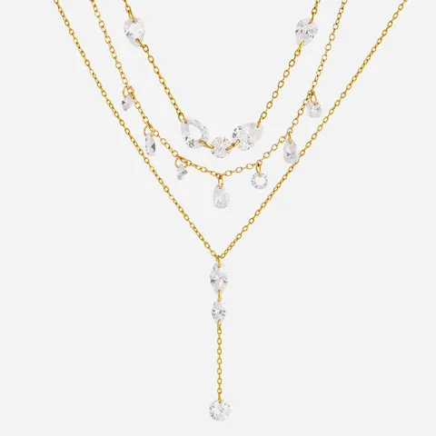 18K Vergoldeter Edelstahl Zirkonia Verstellbare Kordelzug Halskette Designer Wassertropfen Quaste Schmuck Für Damen