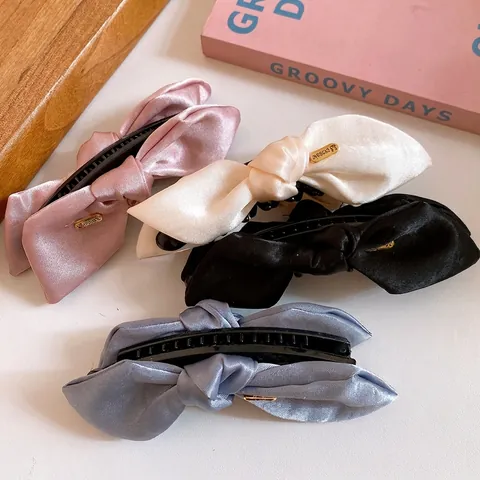Elegant Satin Fabric Bow Knot Hair Clip For Women Sweet Acrylic Twisted Hairpin Minimalism Ribbon Hair Accessories Gift