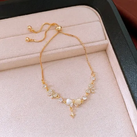 French Style Copper Zirconia Bow Bracelet Fashion Adjustable Pull Chain Bracelet With Star Pendant Jewelry For Women