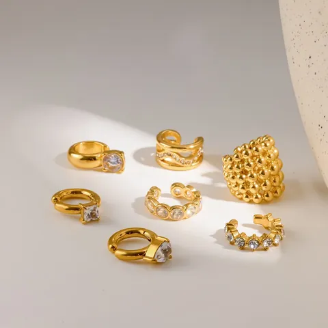 Luxury Stainless Steel Gold Rhinestone Ear Cuffs For Women No Piercing C-Shaped Ear Bone Clips Fashion Jewelry Gift