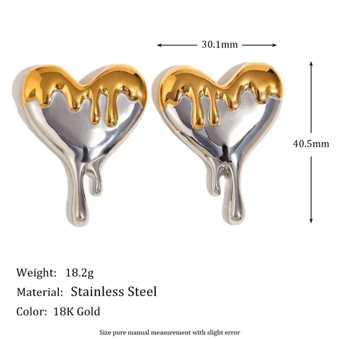 Joyas de Acero Inoxidable Bicolor Corazón Flor Para Mujer Chapado en Oro 18K Strass Brazalete Anillo Pendiente Minimalista Estilo Lujo Ligero Regalo