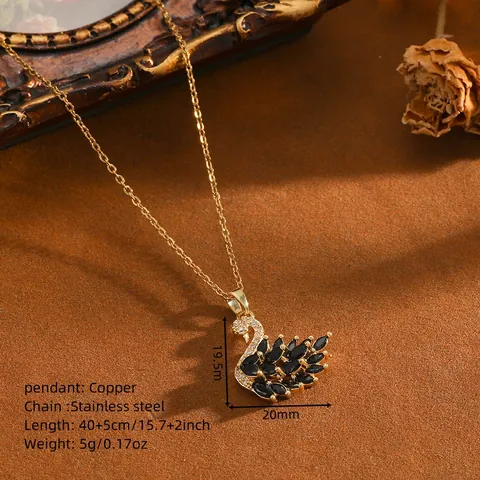 Lusso Leggero Cigno Ciondolo Collana Per Donne Rame Intarsiato Zirconia Acciaio Al Titanio Catena Clavicoola Fenicottero Set Di Gioielli Orecchini Accessorio
