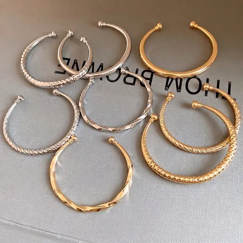Europese Amerikaanse Stijl Metalen Gladde Ronde Open Manchet Armband Elegant Luxe Verstelbaar Goud Zilver IJzeren Armband Sieraden Voor Vrouwen