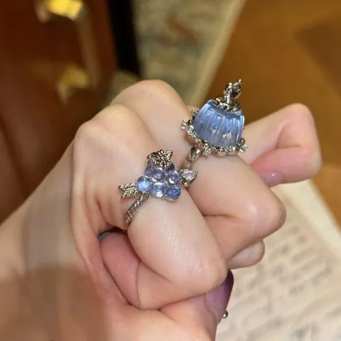 Leichter Luxus Kupfer Zirkonia Harz Pudding Traube Offene Ringe Für Damen Frischer Designer Stil Zeigefinger Ring Schmuck Geschenk