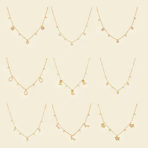 18K Gold Plated Stainless Steel Rhinestone Pendant Necklace For Women Satellite Chain Star Animal Shapes Waterproof Hypoallergenic Fashion Jewelry