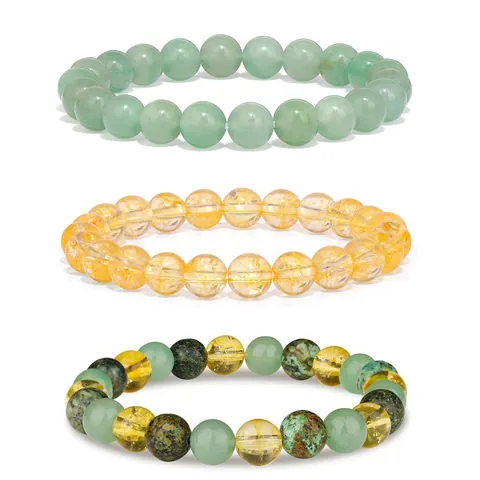 Naturstein Perlen Armband Set Für Damen Herren Citrin Grüner Aventurin Afrikanisches Türkis Reichtum Wohlstand Heilenergie Schmuck