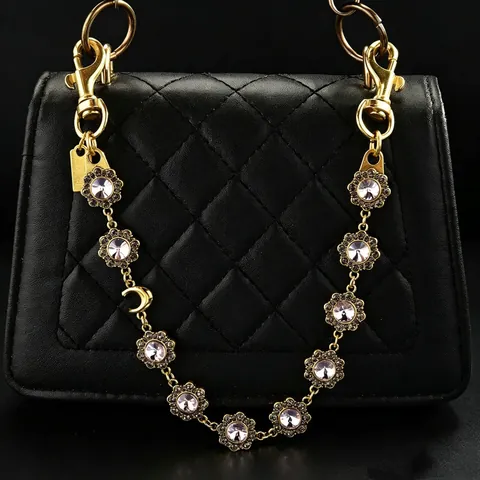 Luxury Rhinestone Flower Bag Chain Metal Crossbody Bag Extension Chain Detachable Replacement Shoulder Strap For Women Accessories