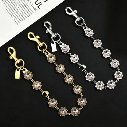 Luxury Rhinestone Flower Bag Chain Metal Crossbody Bag Extension Chain Detachable Replacement Shoulder Strap For Women Accessories