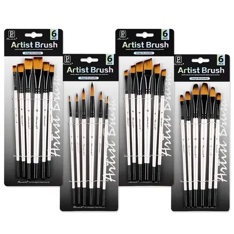 Pennello Artista Nylon Manico Legno Betulla Per Acrilico Olio Acquerello Gouache Disegno Multi Forma Pittura