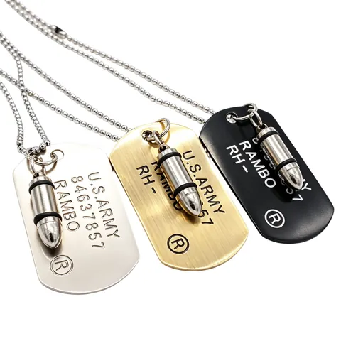 Military Dog Tag Necklace For Men Alloy Engraved Tactical Style Bullet Pendant Bead Chain Rugged Fashion Jewelry