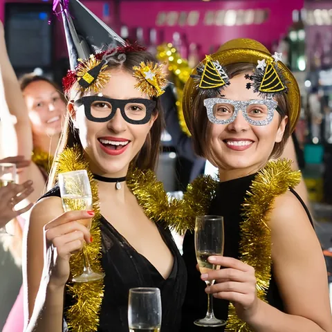 Frohes Neues Jahr 2026 Party Brille Rahmen Glitzer Filz Kunststoff Champagner Sterne Foto Requisiten Zubehör
