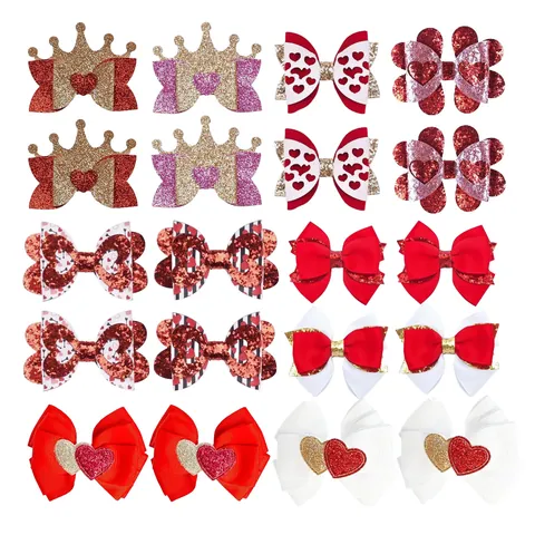 Valentijnsdag Hart Strik Haarclips Zoete Handgemaakte 3-Laags Grosgrain Lint Volledig Bedekte Haarpunten Voor Kinderen Meisjes