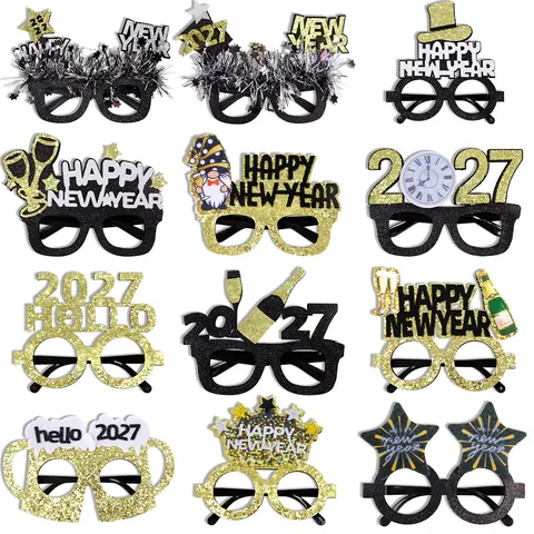 Happy New Year Party Brille Glitzer Kunststoffrahmen Foto Requisiten Feier Festliche Dekorationen