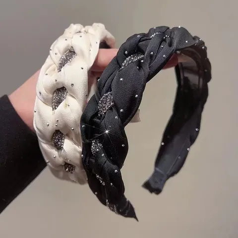 Diadema Trenzada Hecha A Mano Con Pedrería Elegante Tela De Satén Accesorios Para El Cabello Chic Para Mujer Tocado Brillante