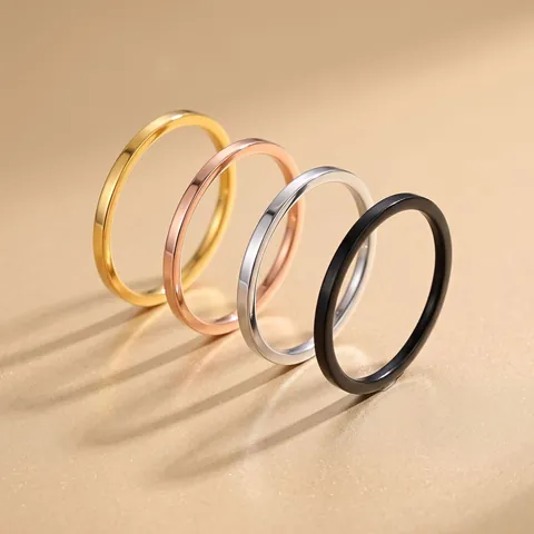 Minimalist Stainless Steel Band Ring For Women 18K Gold Plated French Style Ultra Thin Plain Circle Finger Ring Jewelry