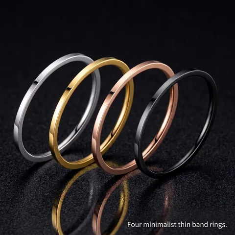 Minimalist Stainless Steel Band Ring For Women 18K Gold Plated French Style Ultra Thin Plain Circle Finger Ring Jewelry