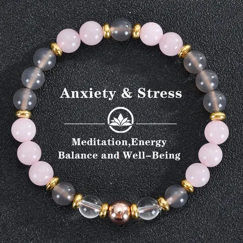 Natural Stone Beaded Bracelet For Women Rose Quartz Amethyst Tiger Eye Healing Crystal Anxiety Stress Relief Yoga Meditation Jewelry