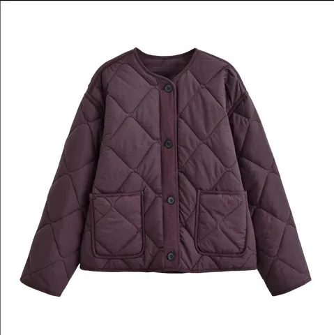 Quilted Jacket Liner Women Round Neck Button Down Casual Lightweight Coat With Pockets Solid Color Polyester Cotton