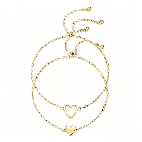 Minimalist Stainless Steel 18K Gold Plated Heart Charm Adjustable Bracelet Hollow And Solid Hearts Simple Jewelry Gift For Women