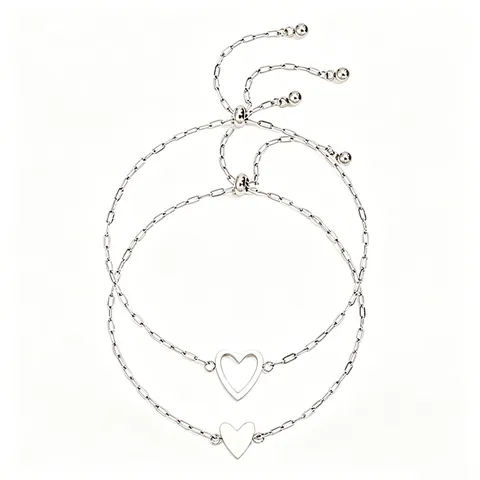 Minimalist Stainless Steel 18K Gold Plated Heart Charm Adjustable Bracelet Hollow And Solid Hearts Simple Jewelry Gift For Women