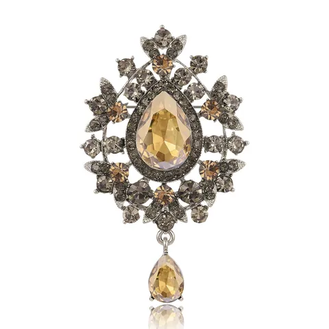 Broche Pendentif Baroque Vintage Forme Poire Strass Alliage Bijoux De Luxe Pour Femmes Mariage Banquet Accessoires