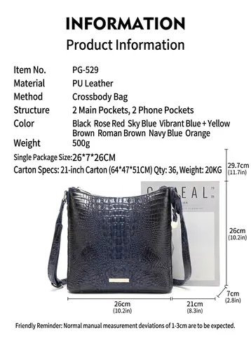 Women Crossbody Bag Crocodile Pattern PU Leather Retro Handbag With Adjustable Strap Daily Fashion Square Satchel