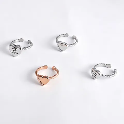 Anello Aperto a Cuore in Acciaio Inossidabile per Uomo Donna Lettera Incisa Cinturino Intrecciato Gioielli di Moda Regolabili