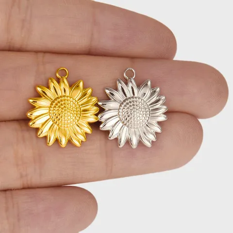 Colgante Girasol Acero Inoxidable 304 Chapado Oro Accesorio Creación Joyas DIY Amuleto Floral Para Collares Pulseras