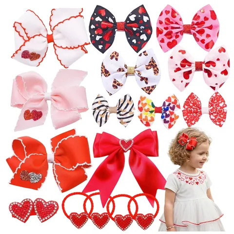 Molletta per Capelli Bambine San Valentino Motivo a Cuore Fiocco Stampa Leopardata Nastro Completamente Avvolto Accessori per Capelli Boutique