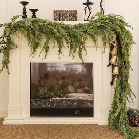 Ghirlanda Di Cedro Natalizia Artificiale Con Campanelli E Nastri Vite Di Cipresso Per Camino Scala Decorazione Festiva