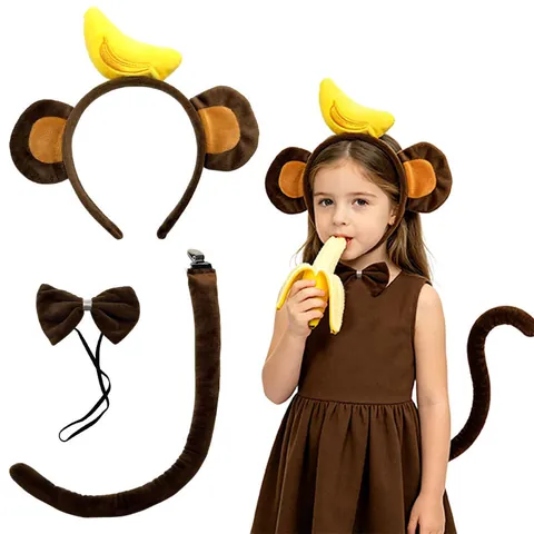 Monkey Animal Costume Accessories Plush Ear Headband Long Tail Bow Tie Gloves Tutu For Cosplay Halloween Party Performance