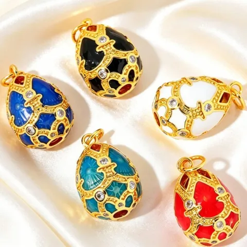 Pendenti A Forma Di Uovo Stile Russo Rame Smalto Dipinto Floreale Zircone Fascino Per Creazione Gioielli DIY