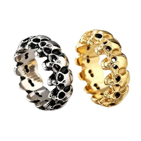 Anillo de Calavera de Acero de Titanio para Hombre Vintage Punk Gótico Retro Biker Anillos para Hombres Color Oro Plata Joyas Regalo