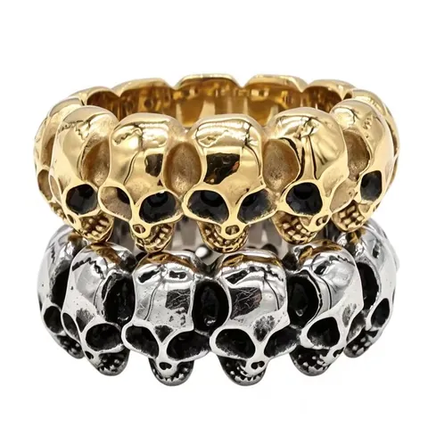 Anillo de Calavera de Acero de Titanio para Hombre Vintage Punk Gótico Retro Biker Anillos para Hombres Color Oro Plata Joyas Regalo