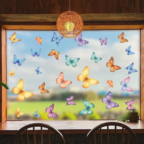 Bunte Aquarell Schmetterling Statische Fensteraufkleber PVC Transluzent Dekorative Glasaufkleber Für Wohnzimmer Schlafzimmer