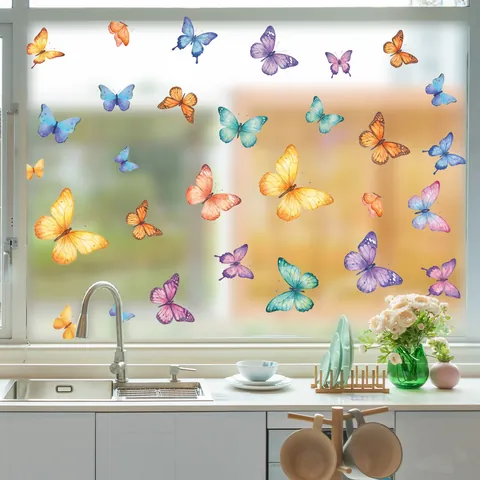 Bunte Aquarell Schmetterling Statische Fensteraufkleber PVC Transluzent Dekorative Glasaufkleber Für Wohnzimmer Schlafzimmer