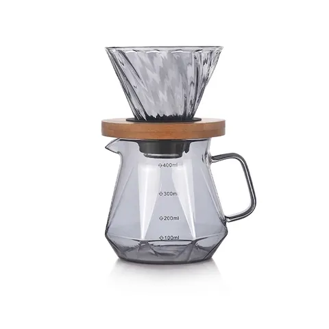 Goutteur De Café Manuel Et Carafe À Café En Verre Borosilicaté Résistant À La Chaleur Base En Bois Motif Diamant Moderne