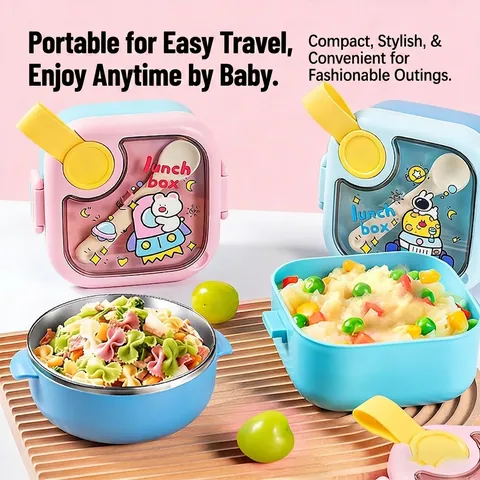 Kids Lunch Box Stainless Steel Portable Insulated Thermal Bento Box With Spoon For School Picnic Cute Cartoon Toddler