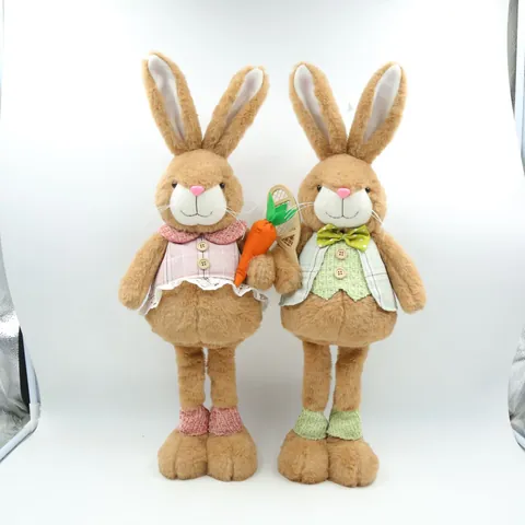 Paashaas Pluche Ornament Met Uitschuifbare Poten Langoor Konijn Gingham Outfit Pop Voor Pasen Feest Huis Decoratie Cadeau