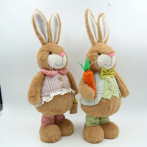 Paashaas Pluche Ornament Met Uitschuifbare Poten Langoor Konijn Gingham Outfit Pop Voor Pasen Feest Huis Decoratie Cadeau