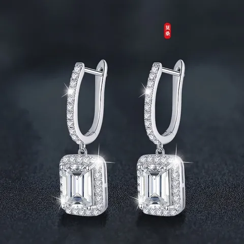 Radiant-Schliff Moissanit Ohrringe 925 Sterlingsilber Brisur Creolen Smaragd-Schliff Halo Moissanit Schmuck Für Damen