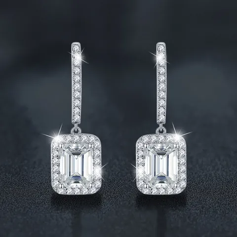 Radiant-Schliff Moissanit Ohrringe 925 Sterlingsilber Brisur Creolen Smaragd-Schliff Halo Moissanit Schmuck Für Damen