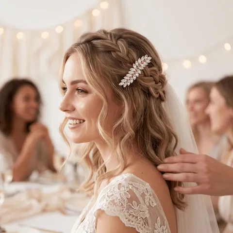 Barrette À Cheveux Feuille De Zircon Élégante Rétro Pince À Ressort Pour Femmes Cristal Brillant Coiffe Mariée