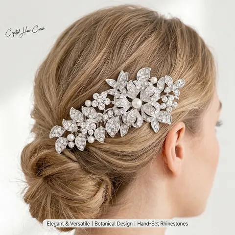 Peine Para El Cabello De Novia Aleación Diamantes De Imitación Perla Artificial Sintética Diseño Floral Hoja Tocado De Boda Para Mujeres Accesorio De Banquete
