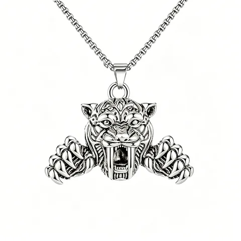 Retro Edelstahl Tigerkopf Kreuz Anhänger Halskette Für Herren Gotik Punk Totenkopf Thors Hammer Boxhandschuh Schmuck