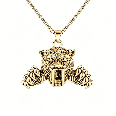 Retro Edelstahl Tigerkopf Kreuz Anhänger Halskette Für Herren Gotik Punk Totenkopf Thors Hammer Boxhandschuh Schmuck